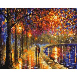 Set pictura pe numere, cu sasiu, Plimbare seara in parc - Leonid Afremov, 40x50 cm