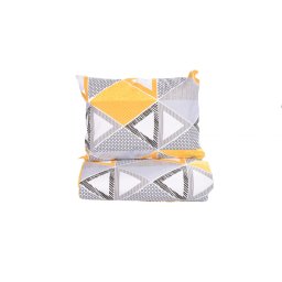 Set complet lenjerie 5 piese, patut stivuibil gradinita, model forme geometrice si bumbac galben