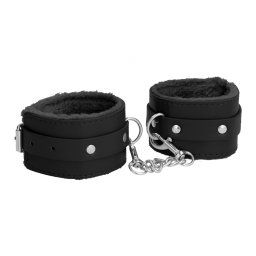 Ouch! Plush Leather Hand Cuffs Black