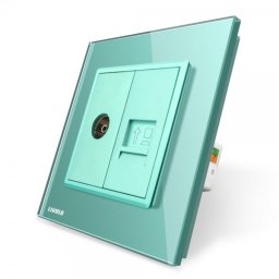 Priza dubla TV + priza internet Livolo cu rama din sticla verde, VL-C791VC-18