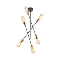 Lustră pe tijă STRAIGHT 6xE27/15W/230V neagră/cupru Klausen KL106005