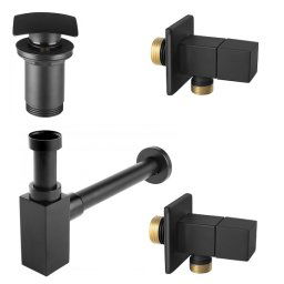 Ventil de scurgere cu preaplin negru,Sifon estetic din alama si Robinet coltar cu cartus ceramic x2