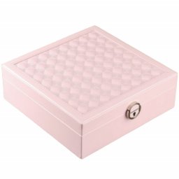 Cutie caseta eleganta Pufo Glam cu oglinda pentru depozitare si organizare bijuterii, 25 x 25 cm, roz- organizare rafinata si design premium