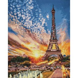 Set goblen cu diamante, cu sasiu, Apus peste Paris, 40x50 cm