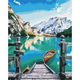 Set goblen cu diamante, cu sasiu, Lac montan, 40x50 cm