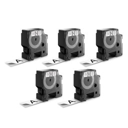 Set 5 benzi DYMO LabelManager 24 mm negru pe alb pentru rafturi, arhive, documente si organizare profesionala S0720930