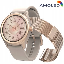 Ceas smartwatch AW-100 AMOLED, Bluetooth 5.0, Rezistenta IP68, Curea Metalica si Silicon
