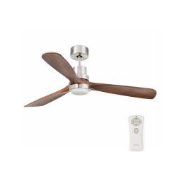 FARO 33518DC - Ventilator de tavan LED LANTAU, 15 W, 230 V, crom/lemn + telecomandă