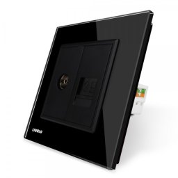 Priza dubla TV + priza internet Livolo cu rama din sticla negru, VL-C791VC-12