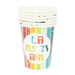 Set 6 pahare carton La multi ani multicolor 200 ml
