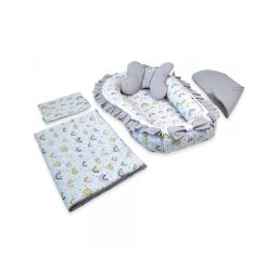 Set 5 piese Baby Nest Premium din Bumbac, curcubeu cu gri