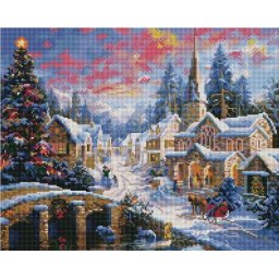 Set goblen cu diamante, cu sasiu, Vreme de Craciun, 40x50 cm
