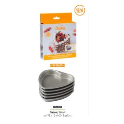 Tava Coacere Blat Tort Inima 15 x 15 x H 2 cm, Aluminiu Anodizat, Set 5 buc