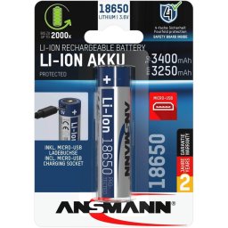 1 Ansmann Li-Ion 18650 3400mAh 3,6V Micro-USB 1307-0003