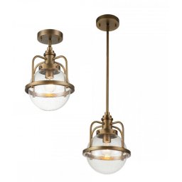Pendul sau semiplafonieră Triocent QN-TRIOCENT-P-NBR, 1xE27, H:min 37,6 cm - max 129 cm, D:24 cm, metal alamă, sticlă transparentă