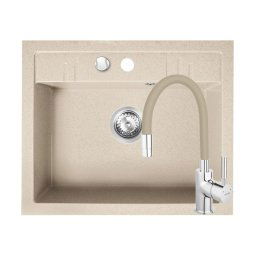 Set Chiuveta Ferro Mezzo II 1 Cuva 580 x 480 mm si Baterie Ferro Zumba cu Pipa Flexibila Nisip
