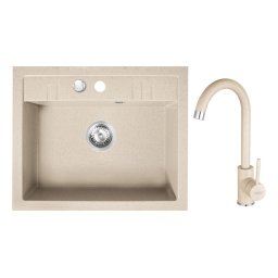 Set Chiuveta Ferro Mezzo II 1 Cuva 580 x 480 mm si Baterie Ferro Freya stativa bucatarie culoare nisip