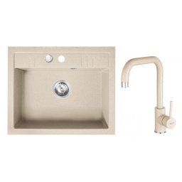 Set Chiuveta Ferro Mezzo II 1 Cuva 580 x 480 mm si Baterie Ferro Freya2 stativa bucatarie culoare nisip