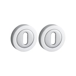 Pereche de rozete ø 50 mm cu orificiu pentru cheie, finisaj crom satinat, THIRARD