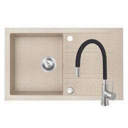Set Chiuveta Ferro Mezzo II 1 Cuva si Picurator 780x480 mm, nisip si Baterie Ferro Zumba Inox - baterie stativa bucatarie cu pipa flexibila, neagra
