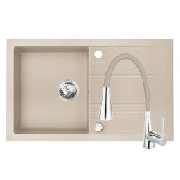 Set Chiuveta Ferro Mezzo II 1 Cuva si Picurator 780x480 mm, nisip si Baterie Ferro Zumba II - baterie stativa bucatarie cu pipa flexibila, bej