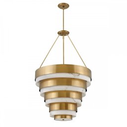 Candelabru QN-ECHELON-8P, 8xE14, H:min 134,7 cm - max 195,7 cm, D:69,2 cm, metal alamă, sticlă alabastru