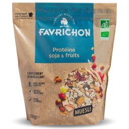 Musli BIO fara zahar cu 40% proteine, soia si fructe Favrichon