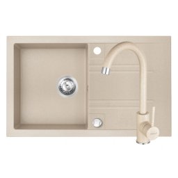 Set Chiuveta Ferro Mezzo II 1 Cuva si Picurator 780x480 mm, nisip si Baterie Ferro Freya stativa bucatarie culoare nisip