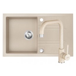 Set Chiuveta Ferro Mezzo II 1 Cuva si Picurator 780x480 mm, nisip si Baterie Ferro Ferro Freya2 stativa bucatarie culoare nisip