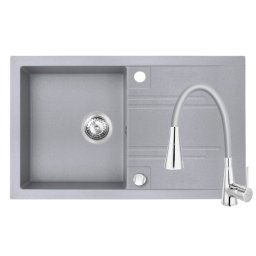 Set Chiuveta Ferro Mezzo II 1 Cuva si Picurator 780x480 mm, gri si Baterie Ferro Zumba II - baterie stativa bucatarie cu pipa flexibila, alb