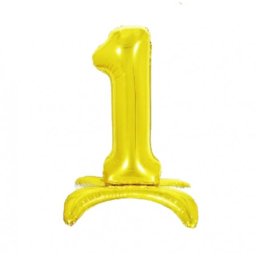 Balon folie cifra 1 auriu Stand Up 80 cm