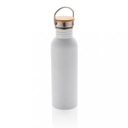 Sticla de apa, sport, Everestus, 2707260, Otel, Bambus, 700 ml, 7.1x7.1x24xø7.1 cm, Alb, saculet inclus