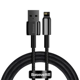 Tungsten Gold, Fast Charging, USB la Lightning 2.4A braided 1m, Negru