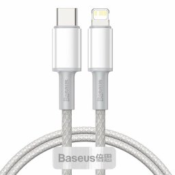 High Density Braided, Fast Charging USB Type-C la Lightning Iphone PD 20W, braided, 1m, alb