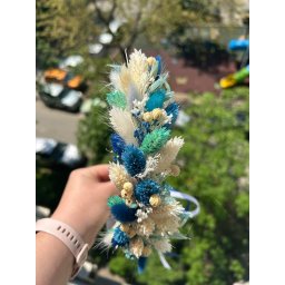 Coronita din flori uscate,reglabila,alb/albastru - AMB209002