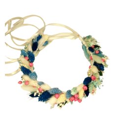 Coronita din flori uscate, alb/albastru/roz - AMB209001