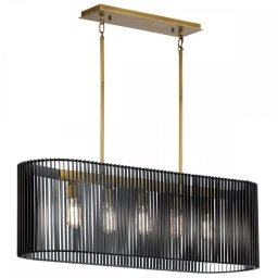 Lustra Linara QN-LINARA-ISLE-BK, 5X60W E27, H:min 45,1 cm - max 136,5 cm, L:101,6 cm, metal alamă, negru mat
