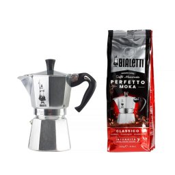Set Espressor Bialetti 6 cesti + cafea macinata Classico 250gr