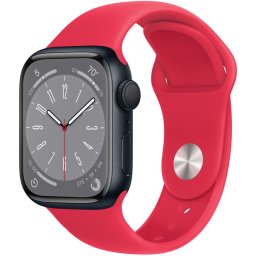 Ceas Smartwatch Apple Watch Series 8, GPS, 45mm Midnight Aluminium Case, Red Sport Band