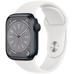 Ceas Smartwatch Apple Watch Series 8, GPS + Cellular, 45mm Midnight Aluminium Case, White Sport Band