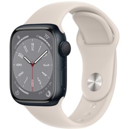 Ceas Smartwatch Apple Watch Series 8, GPS + Cellular, 45mm Midnight Aluminium Case, Starlight Sport Band