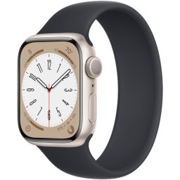 Ceas Smartwatch Apple Watch Series 8, GPS, 45mm Starlight Aluminium Case, Midnight Solo Loop