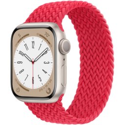 Ceas Smartwatch Apple Watch Series 8, GPS, 41mm Starlight Aluminium Case, Red Braided Solo Loop