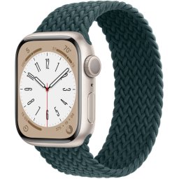 Ceas Smartwatch Apple Watch Series 8, GPS + Cellular, 45mm Starlight Aluminium Case, Rainforest Braided Solo Loop