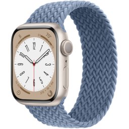 Ceas Smartwatch Apple Watch Series 8, GPS + Cellular, 45mm Starlight Aluminium Case, Slate Blue Braided Solo Loop