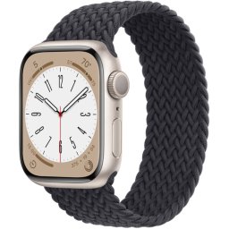 Ceas Smartwatch Apple Watch Series 8, GPS + Cellular, 45mm Starlight Aluminium Case, Midnight Braided Solo Loop