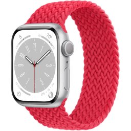Ceas Smartwatch Apple Watch Series 8, GPS, 41mm Silver Aluminium Case, Red Braided Solo Loop