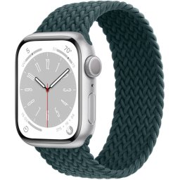Ceas Smartwatch Apple Watch Series 8, GPS, 45mm Silver Aluminium Case, Rainforest Braided Solo Loop