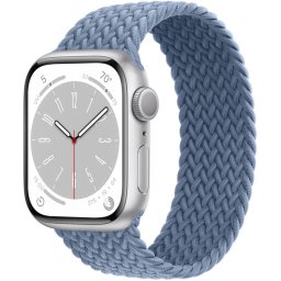 Ceas Smartwatch Apple Watch Series 8, GPS, 45mm Silver Aluminium Case, Slate Blue Braided Solo Loop