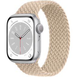 Ceas Smartwatch Apple Watch Series 8, GPS + Cellular, 45mm Silver Aluminium Case, Beige Braided Solo Loop